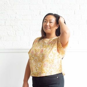 Maelu Harlowe Box Top. Hand block printed floral motif